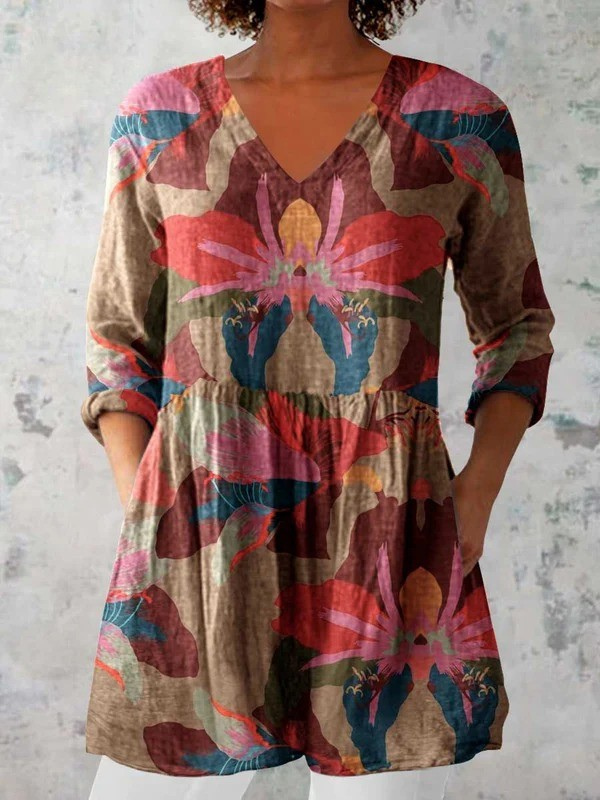 SARAH | Long Blouse with V-Neck
