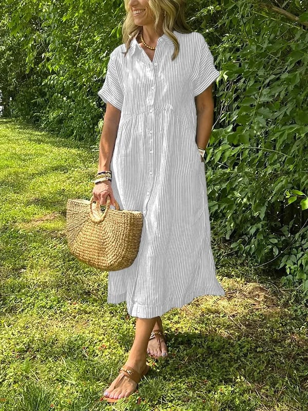 MYAN | Women's Button-Down Striped Shirt Dress