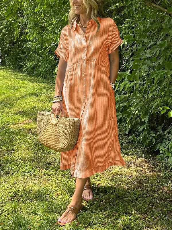 MYAN | Women's Button-Down Striped Shirt Dress
