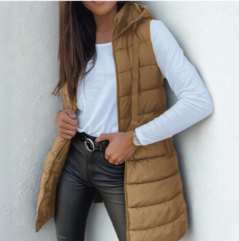 REBECCA | Casual Sleeveless Hood Long Puffer Vest