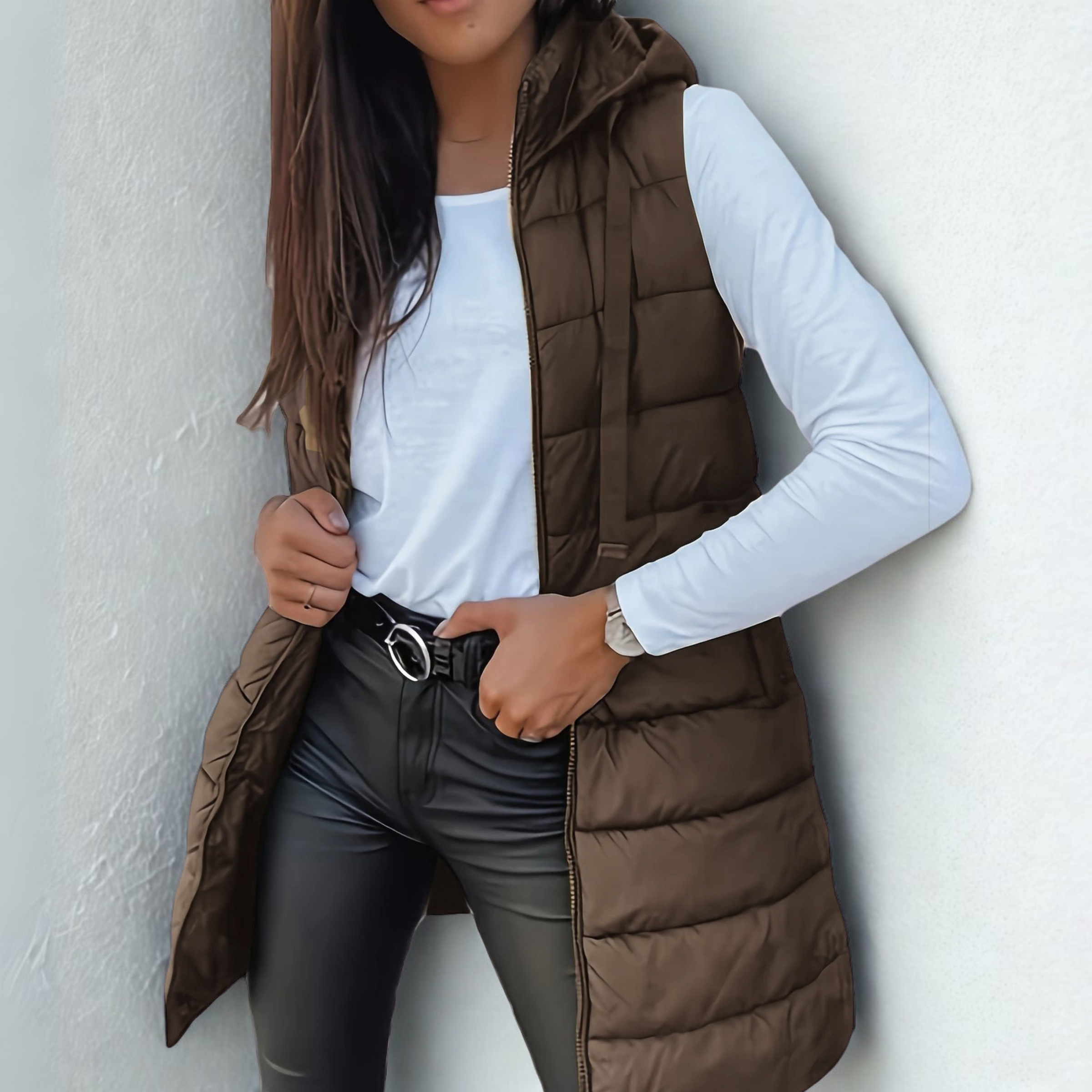 REBECCA | Casual Sleeveless Hood Long Puffer Vest