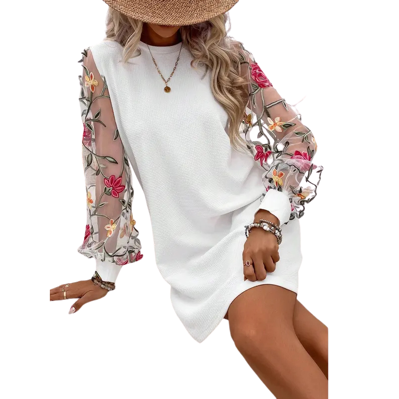 LUCY | Floral Embroidered Bishop Sleeve Dress