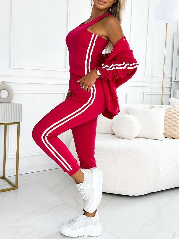 JOLIE  | Women's Striped Jacket, Vest & Pants Set