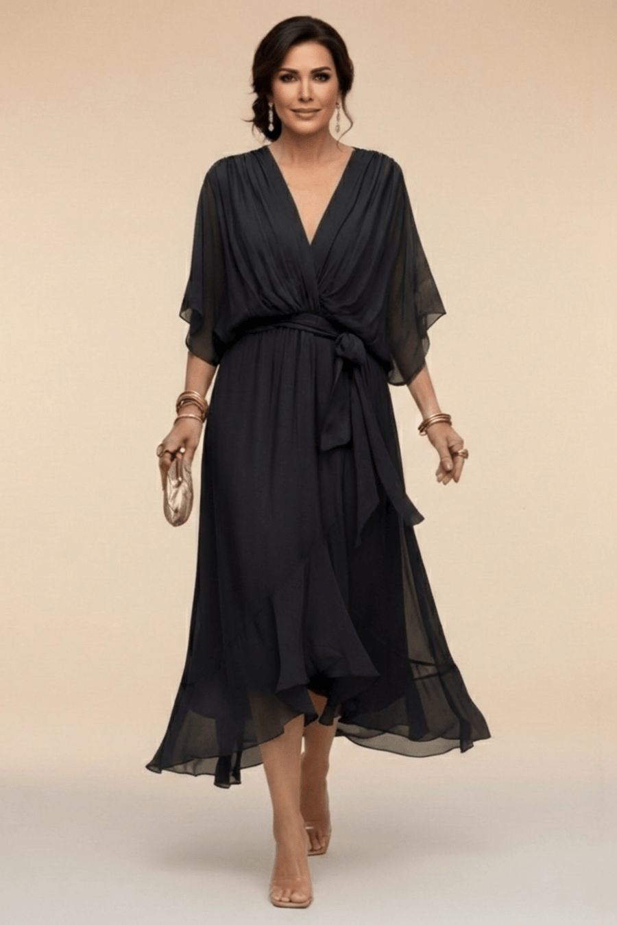 BIANCA | Flowing Tie-Waist Midi Dress