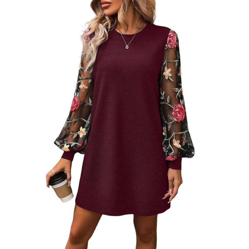 LUCY | Floral Embroidered Bishop Sleeve Dress