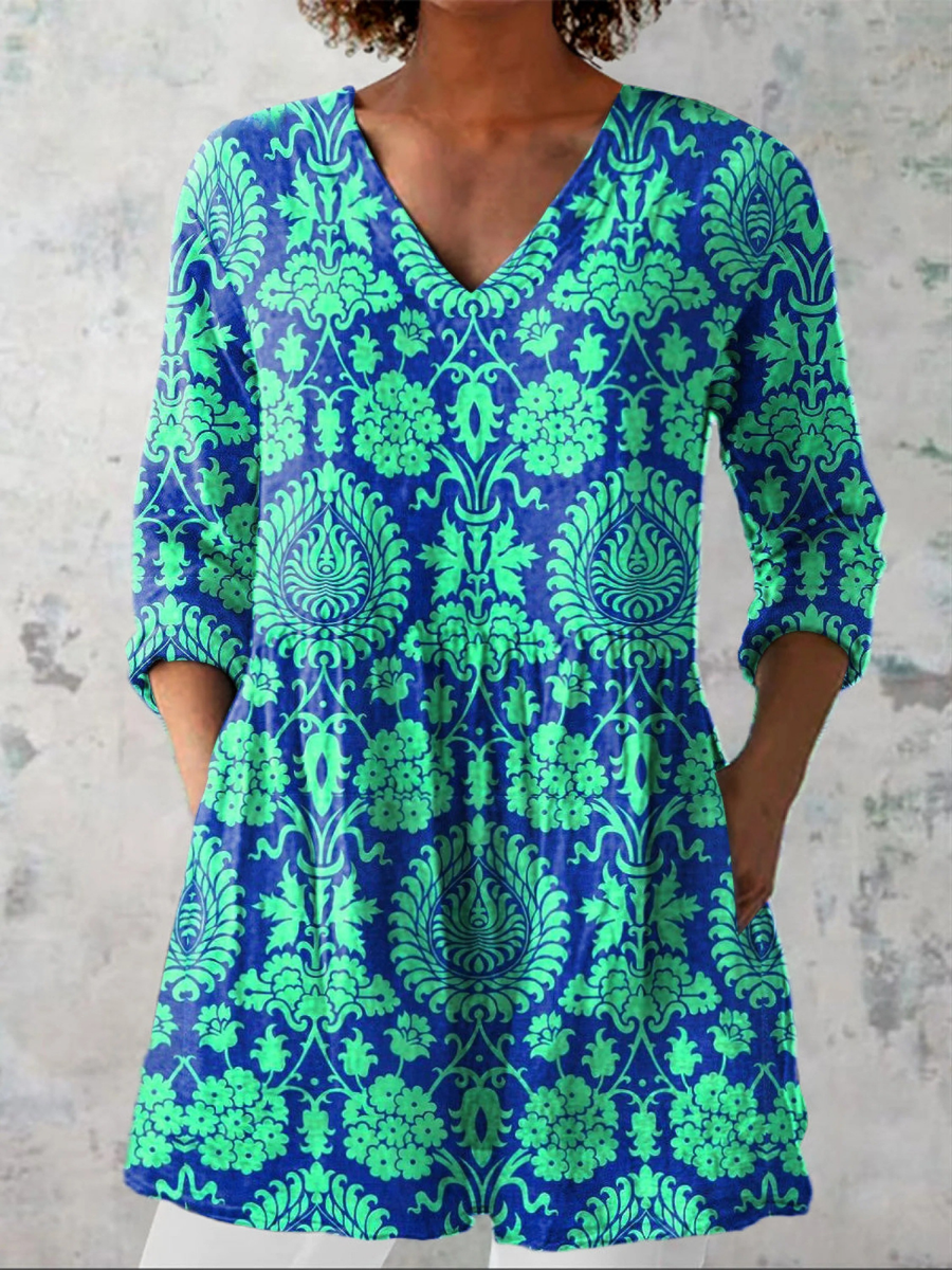 INES | Long Blouse with V-Neck