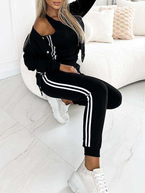 JOLIE  | Women's Striped Jacket, Vest & Pants Set