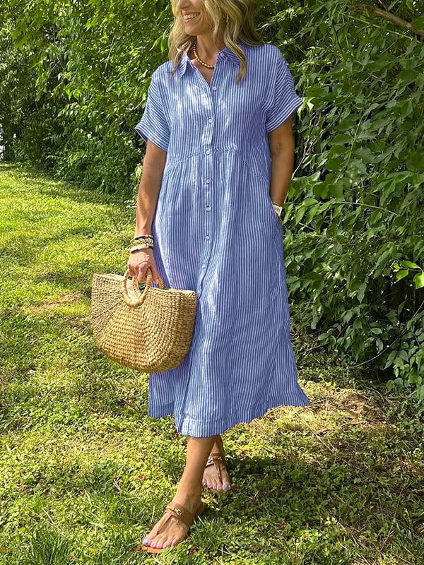MYAN | Women's Button-Down Striped Shirt Dress