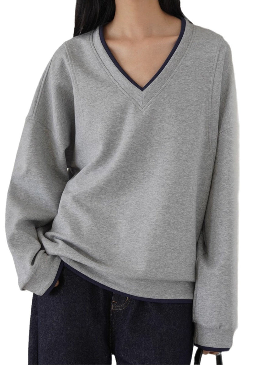 ORIANA | Contrast-Trim Relaxed Sweatshirt