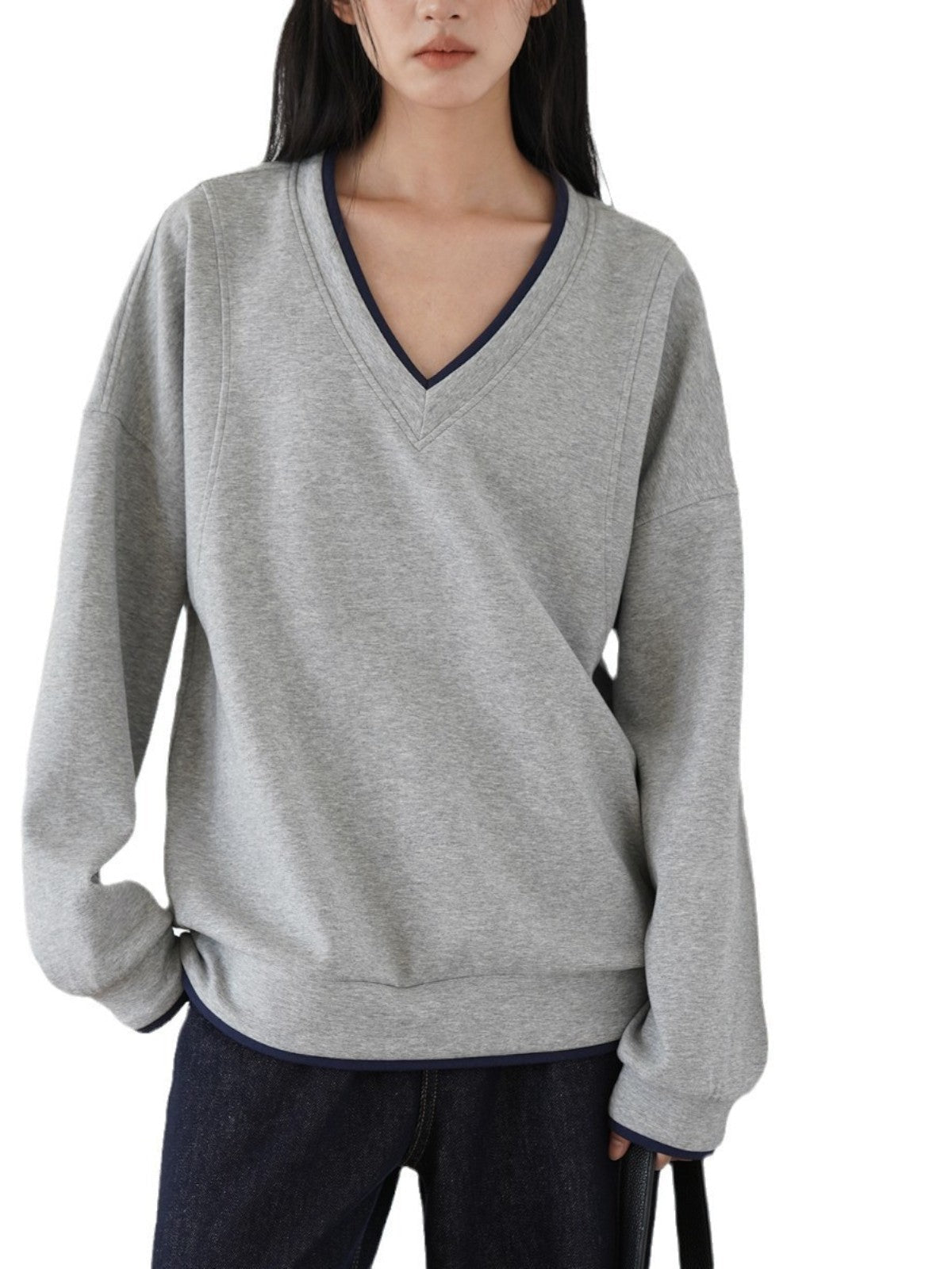 ORIANA | Contrast-Trim Relaxed Sweatshirt
