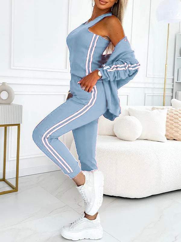 JOLIE  | Women's Striped Jacket, Vest & Pants Set