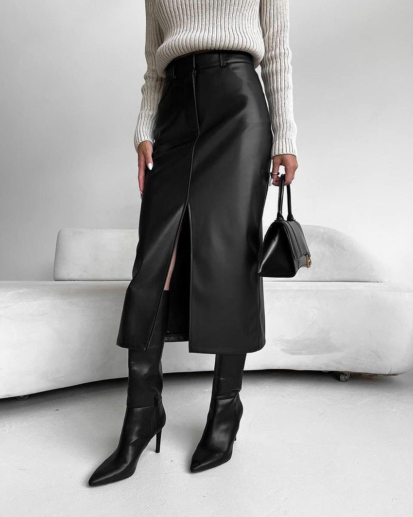 AMY | High Waist Front Split Midi Skirt