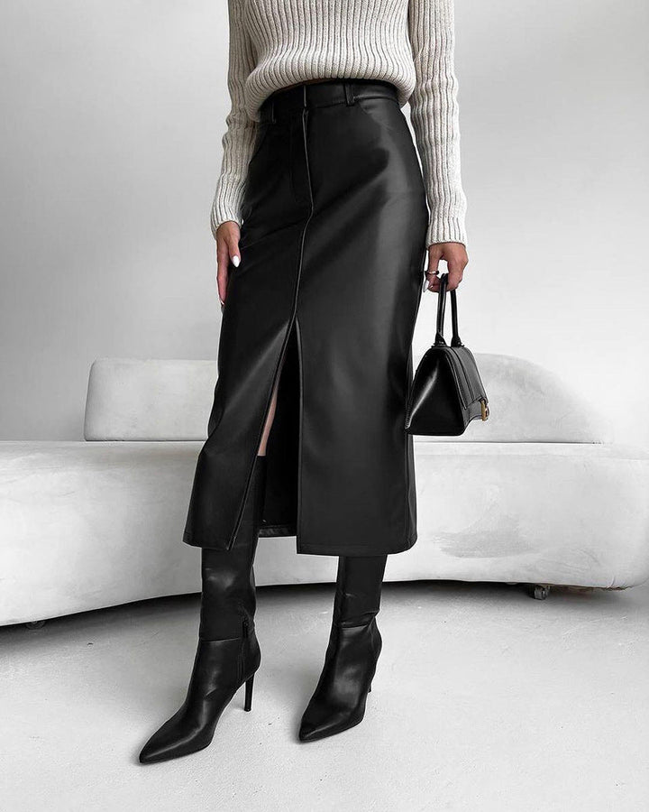 AMY | High Waist Front Split Midi Skirt