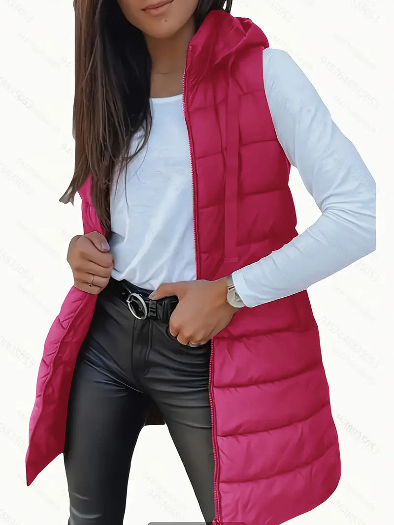 REBECCA | Casual Sleeveless Hood Long Puffer Vest