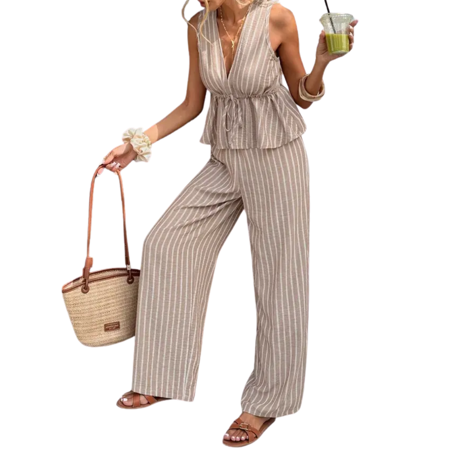 NADETTE | Striped Bohemian Tie-Waist Two-Piece Set