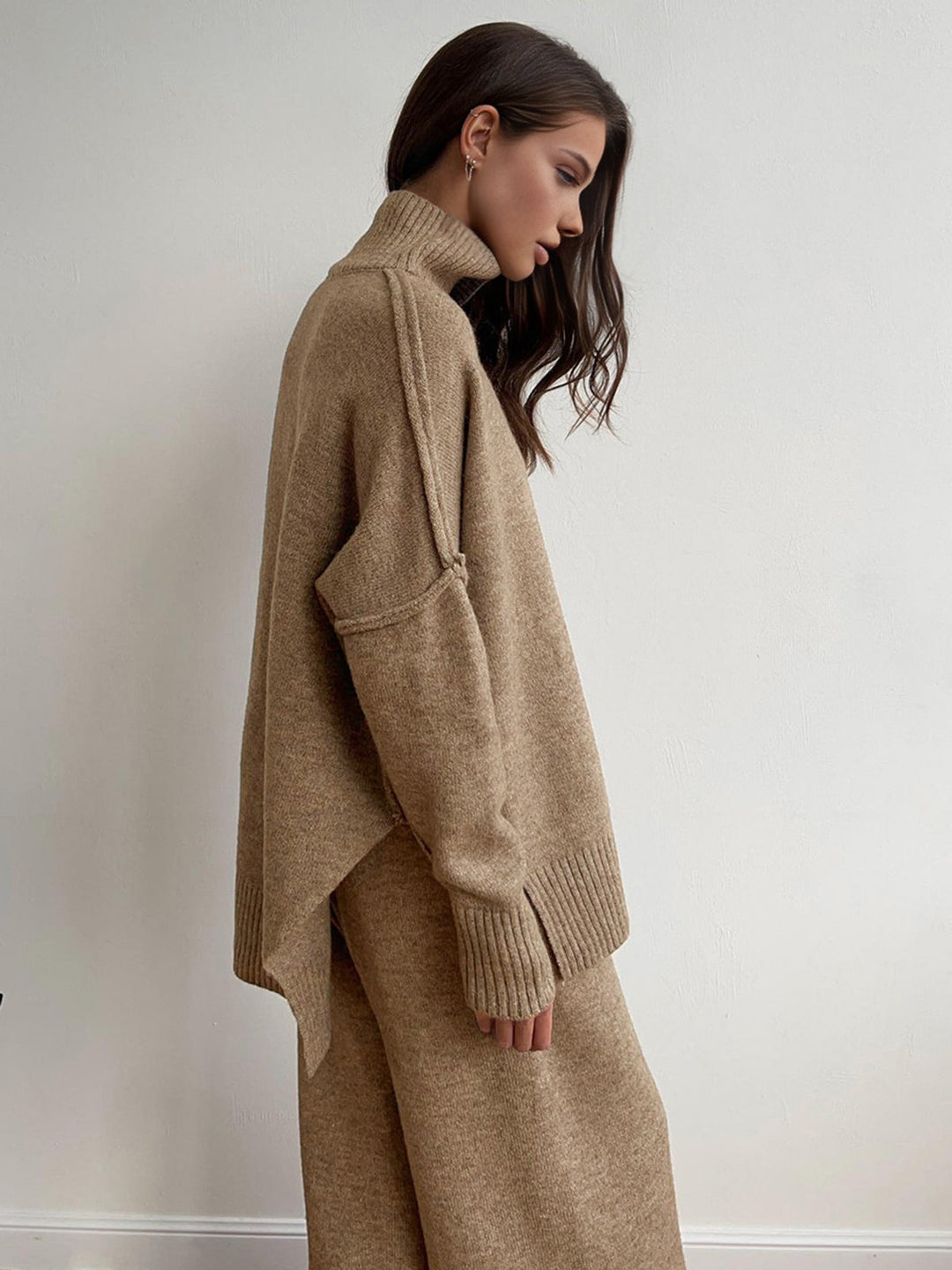 JHINA | Plain Turtleneck Knit Pants Set