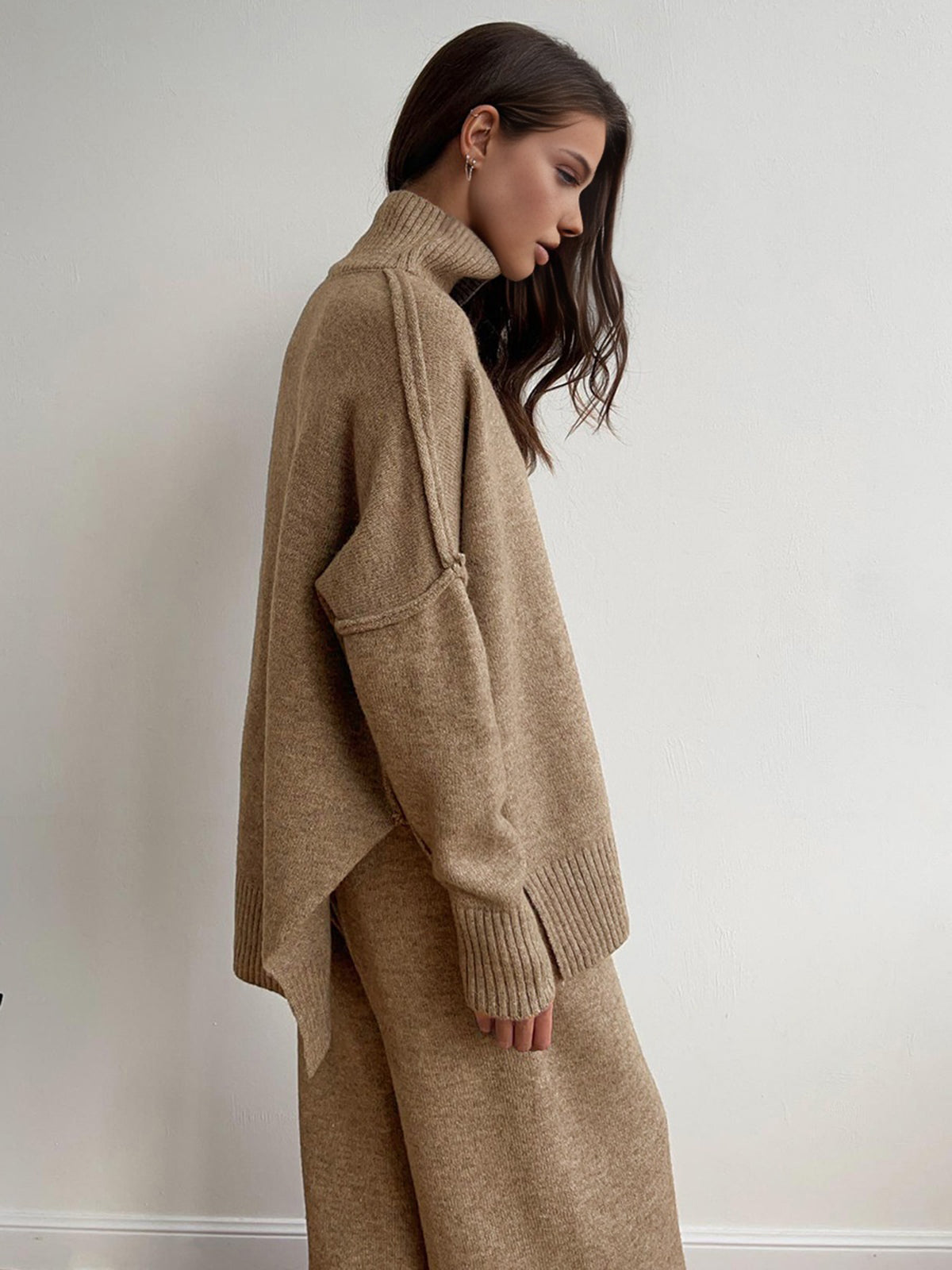 JHINA | Plain Turtleneck Knit Pants Set