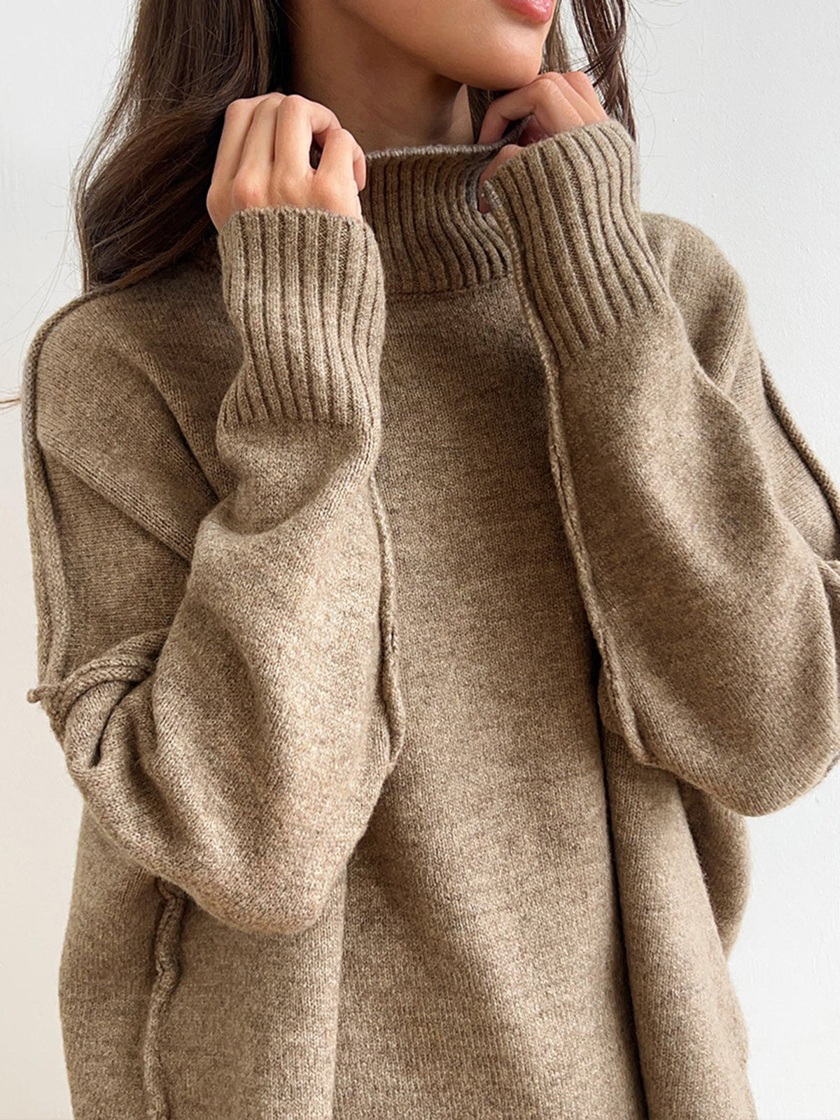 JHINA | Plain Turtleneck Knit Pants Set