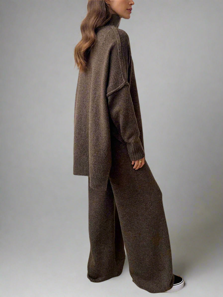 JHINA | Plain Turtleneck Knit Pants Set