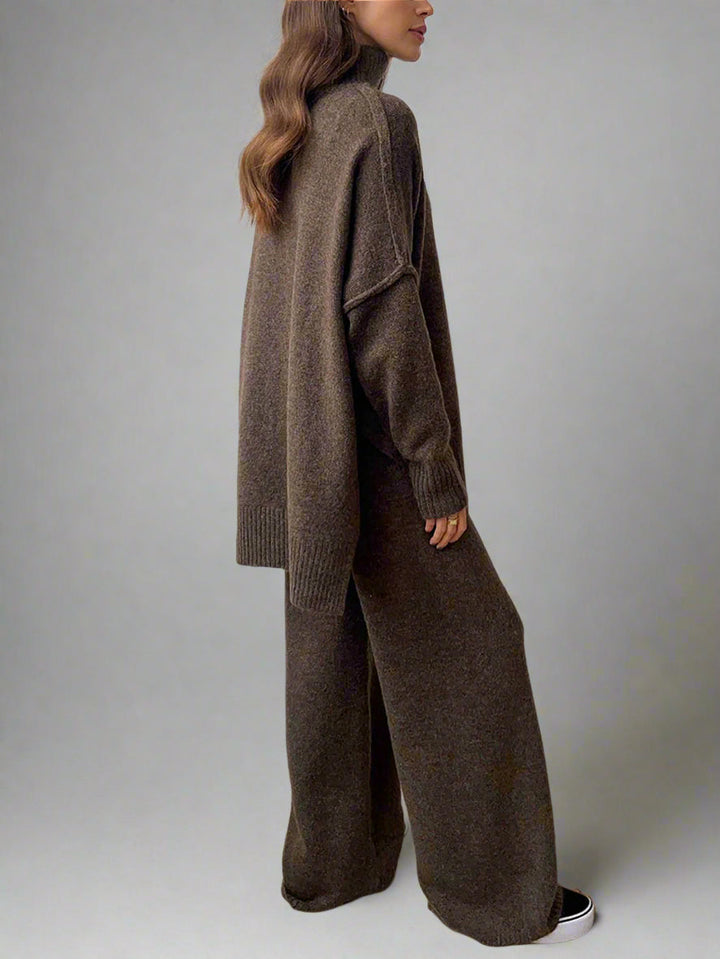 JHINA | Plain Turtleneck Knit Pants Set