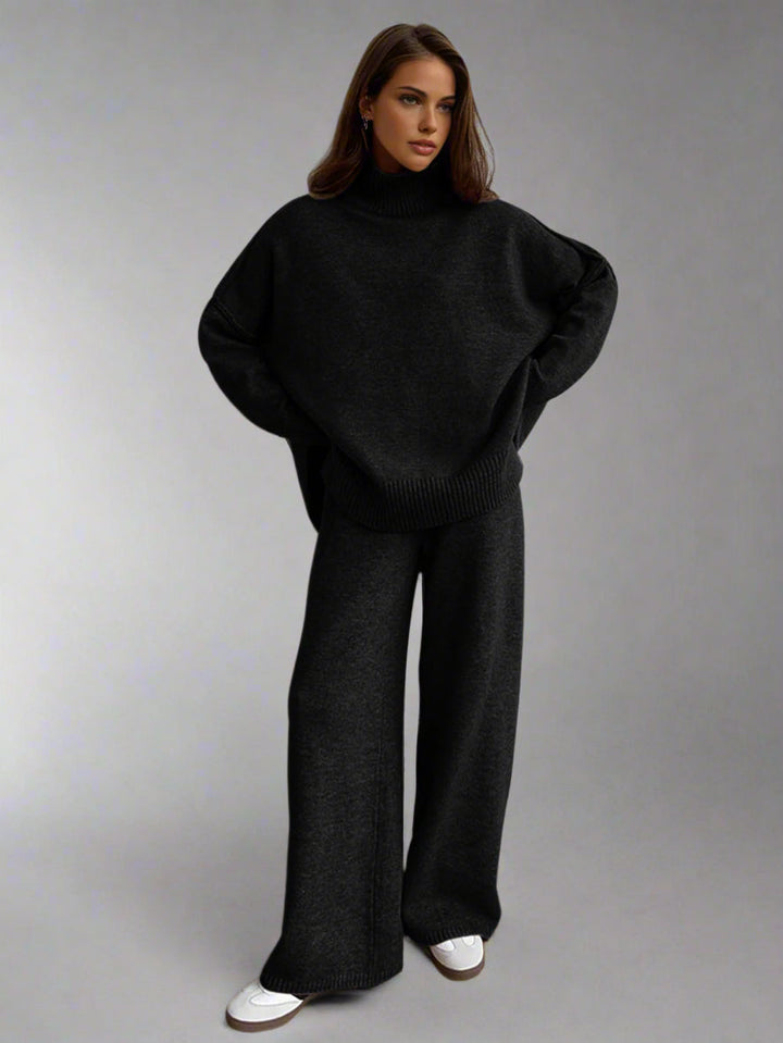 JHINA | Plain Turtleneck Knit Pants Set