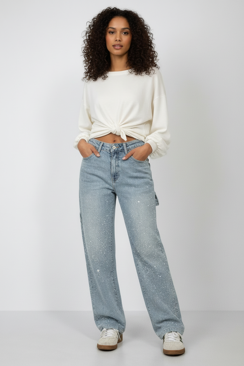 MHIYA | Vintage Crystal Straight Jeans