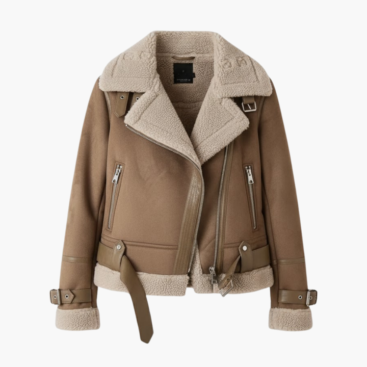 CLAUDINE | Zip Jacket with Plush Inner Layer and Adjustable Belt Hem