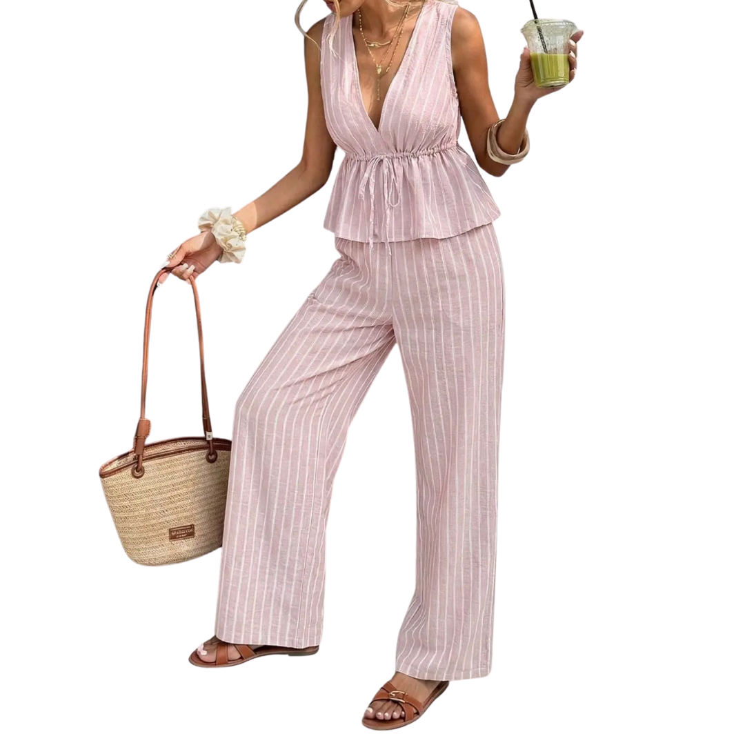 NADETTE | Striped Bohemian Tie-Waist Two-Piece Set