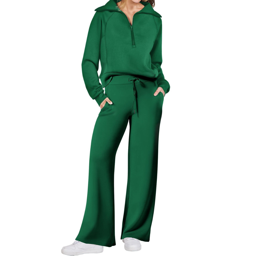 RANDI | Cozy Zip-Up Wide Leg Sweatsuit Set