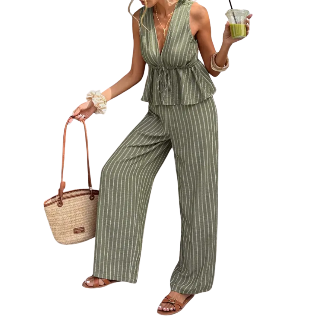 NADETTE | Striped Bohemian Tie-Waist Two-Piece Set