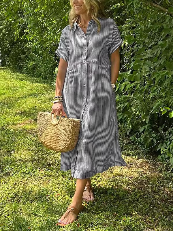MYAN | Women's Button-Down Striped Shirt Dress