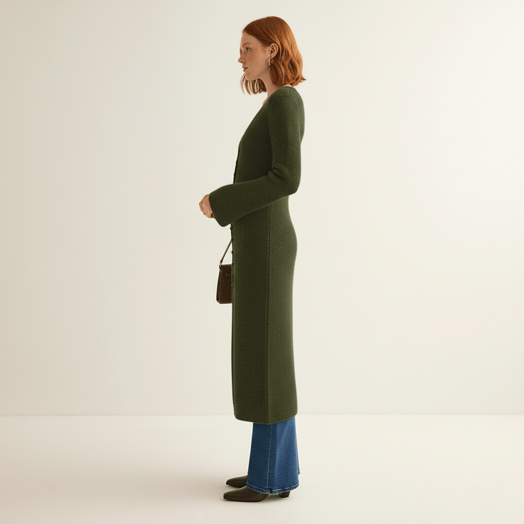 LISANN | Ribbed V-Neck Maxi Button-Down Women's Cardigans