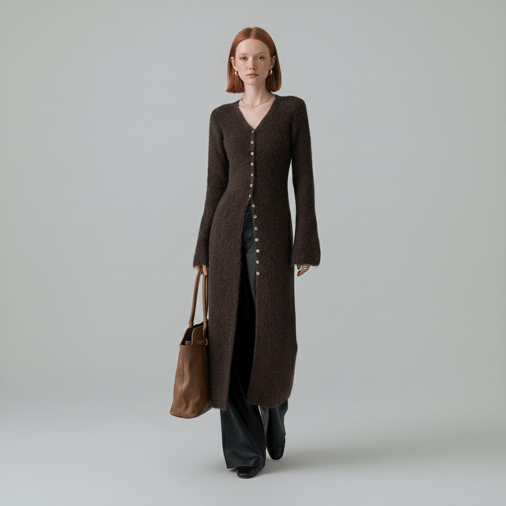 LISANN | Ribbed V-Neck Maxi Button-Down Women's Cardigans
