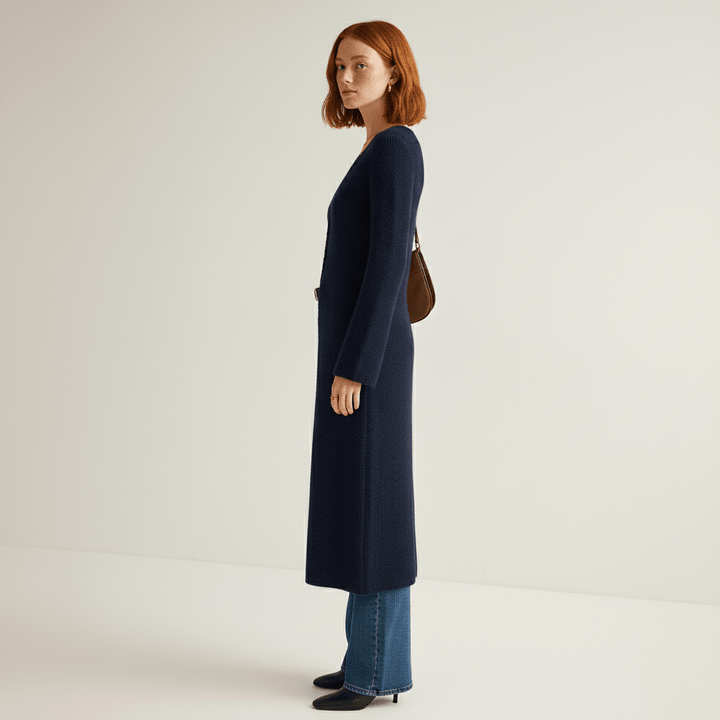 LISANN | Ribbed V-Neck Maxi Button-Down Women's Cardigans