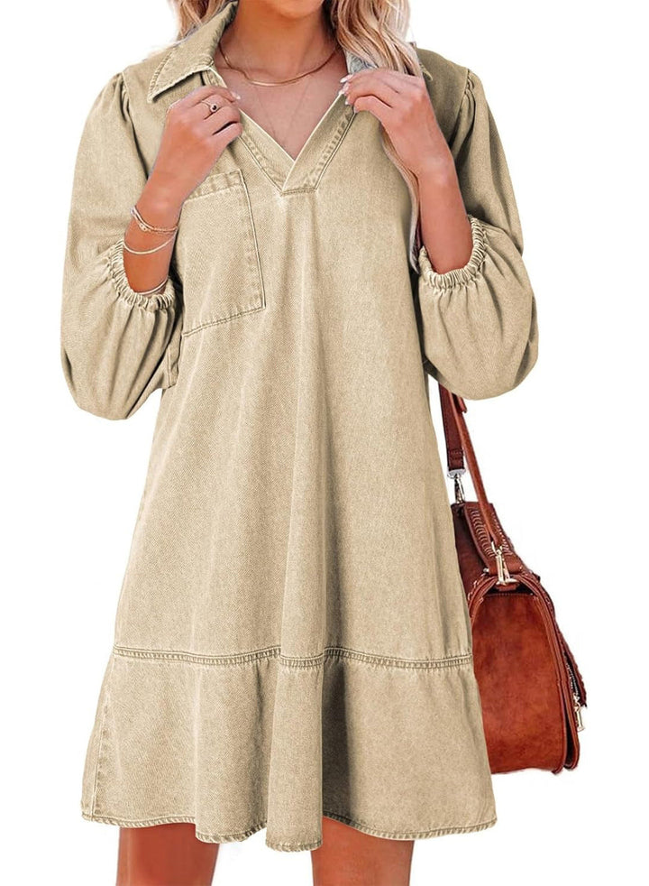 AMAIA | V Neck Puff Sleeve Babydoll Dress