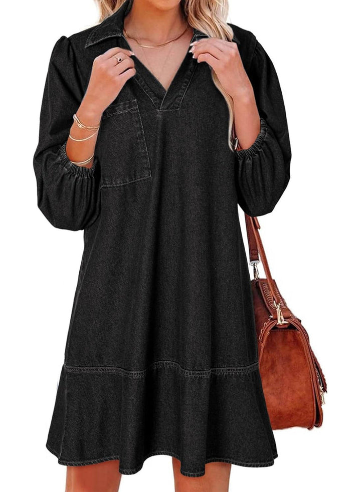AMAIA | V Neck Puff Sleeve Babydoll Dress