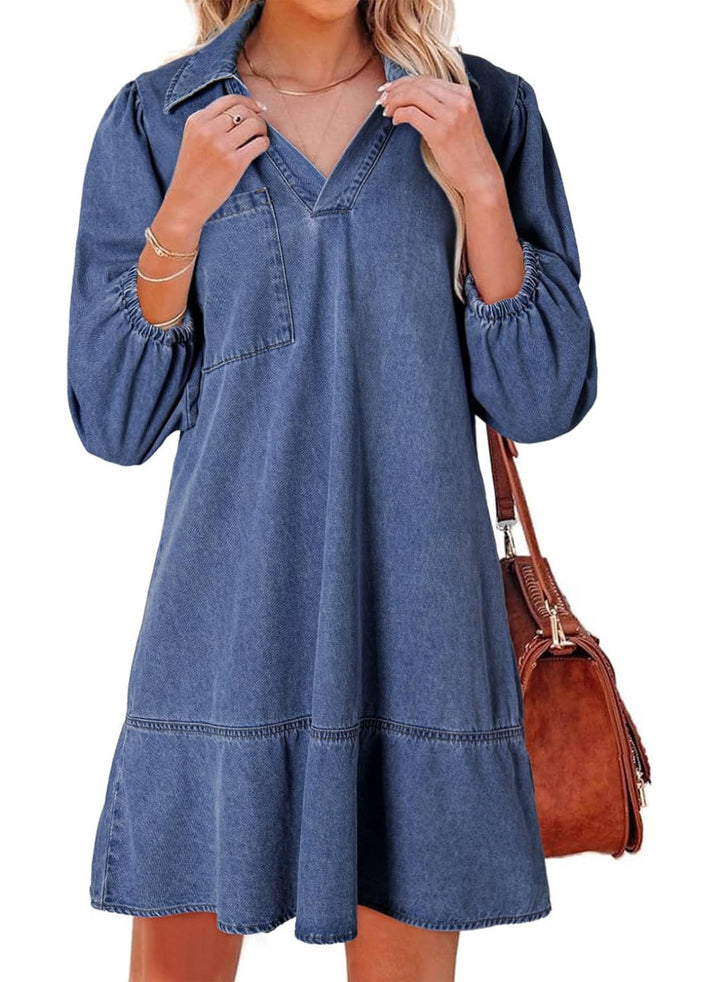 AMAIA | V Neck Puff Sleeve Babydoll Dress