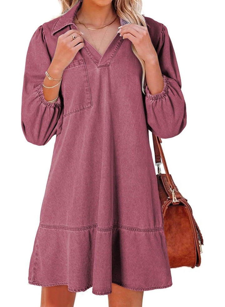 AMAIA | V Neck Puff Sleeve Babydoll Dress