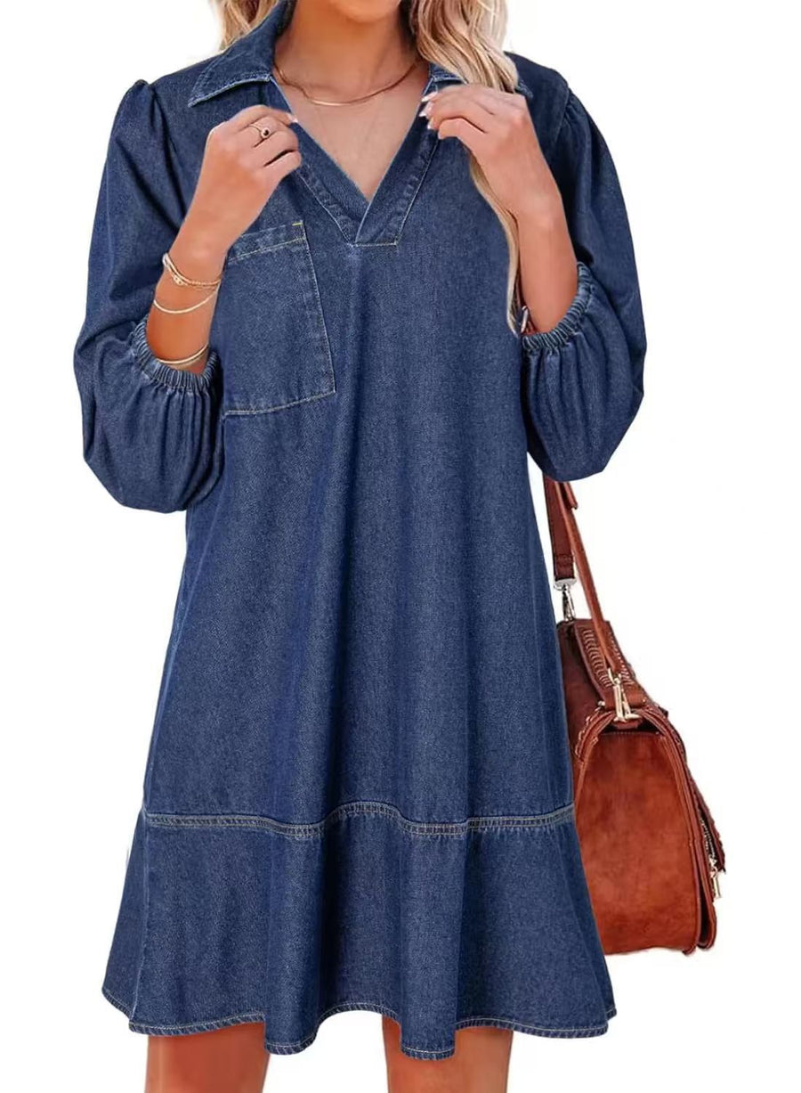 AMAIA | V Neck Puff Sleeve Babydoll Dress