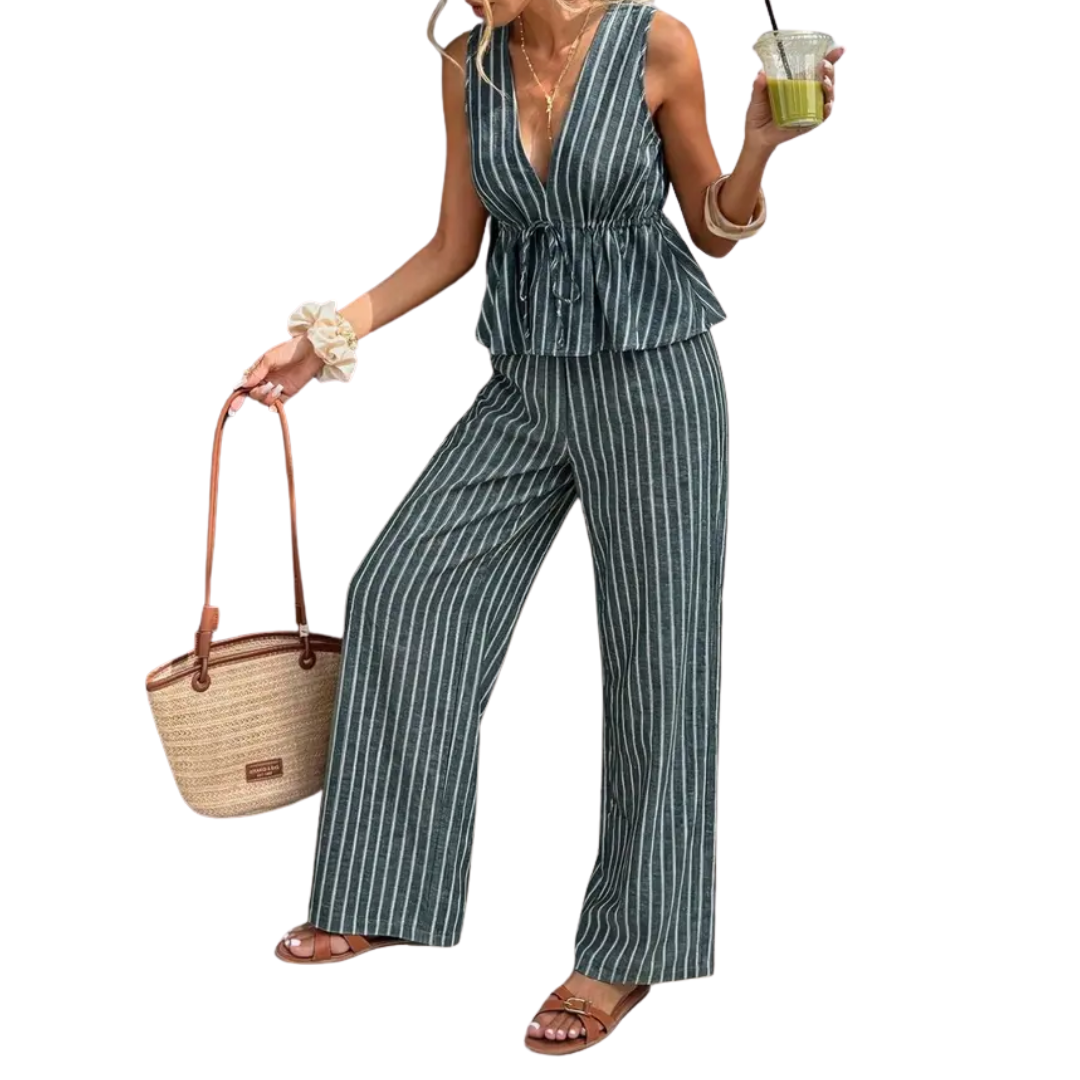 NADETTE | Striped Bohemian Tie-Waist Two-Piece Set