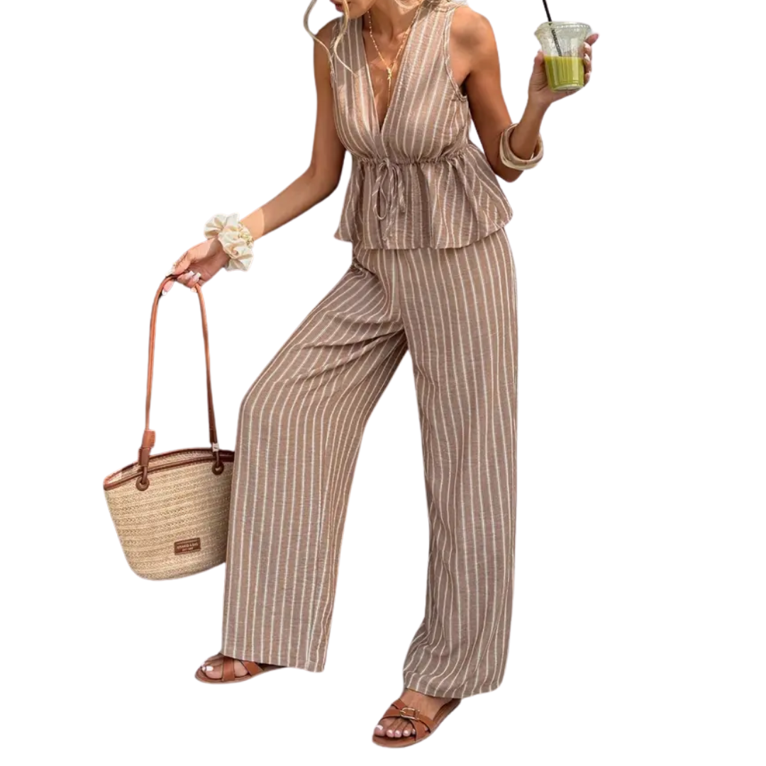 NADETTE | Striped Bohemian Tie-Waist Two-Piece Set