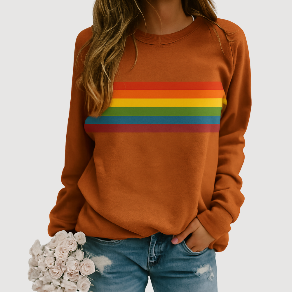 VIDIA | Vibrant Rainbow Stripe Cozy Crewneck Sweatshirt