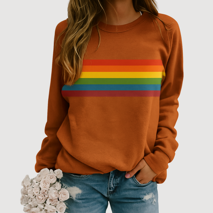 VIDIA | Vibrant Rainbow Stripe Cozy Crewneck Sweatshirt