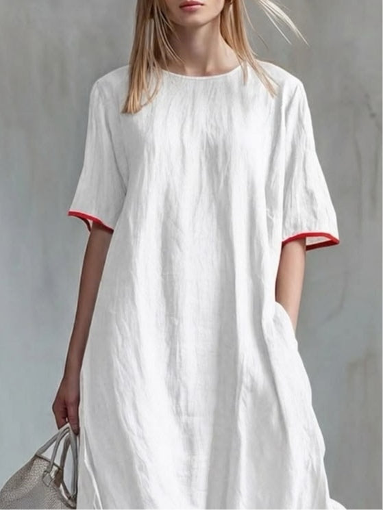 AGATA | Long Dress with Red Stripes and Ruffles