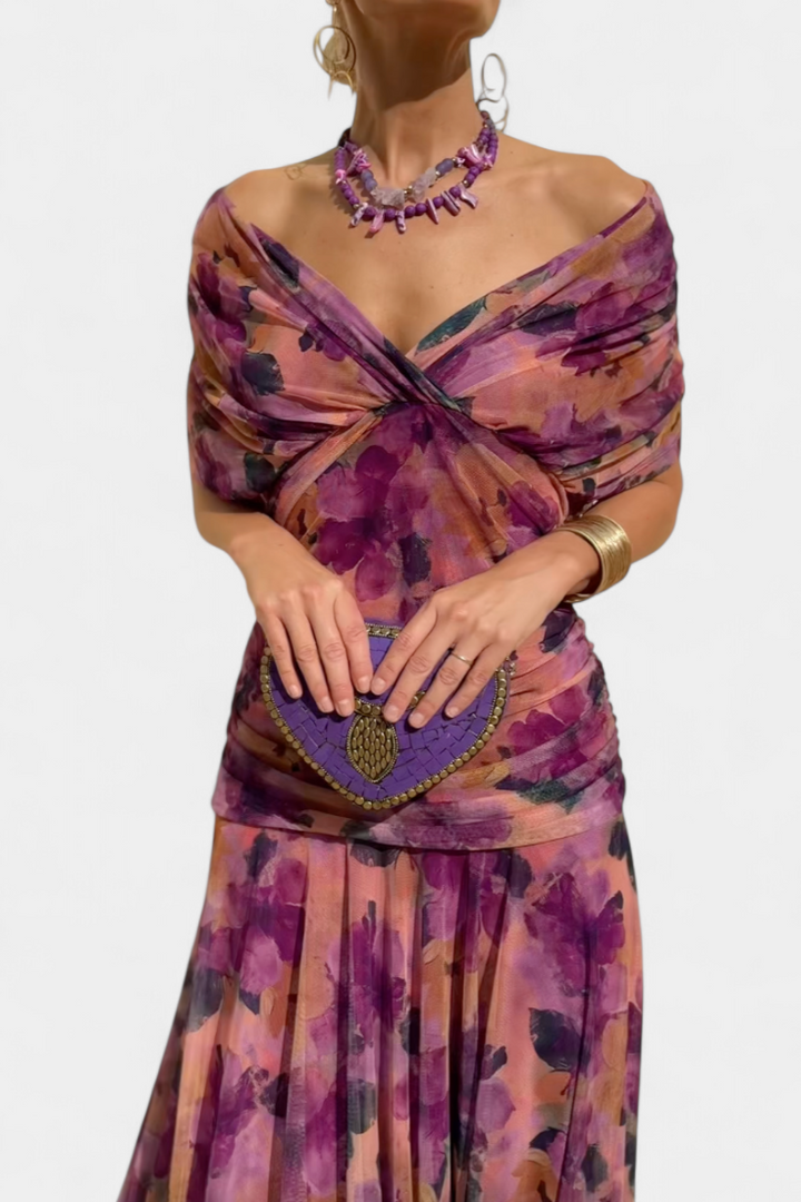 NAVA | Long Floral Dress with V-Neck