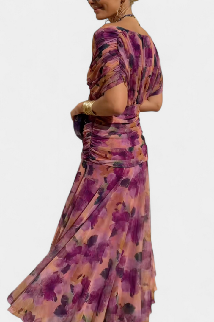 NAVA | Long Floral Dress with V-Neck