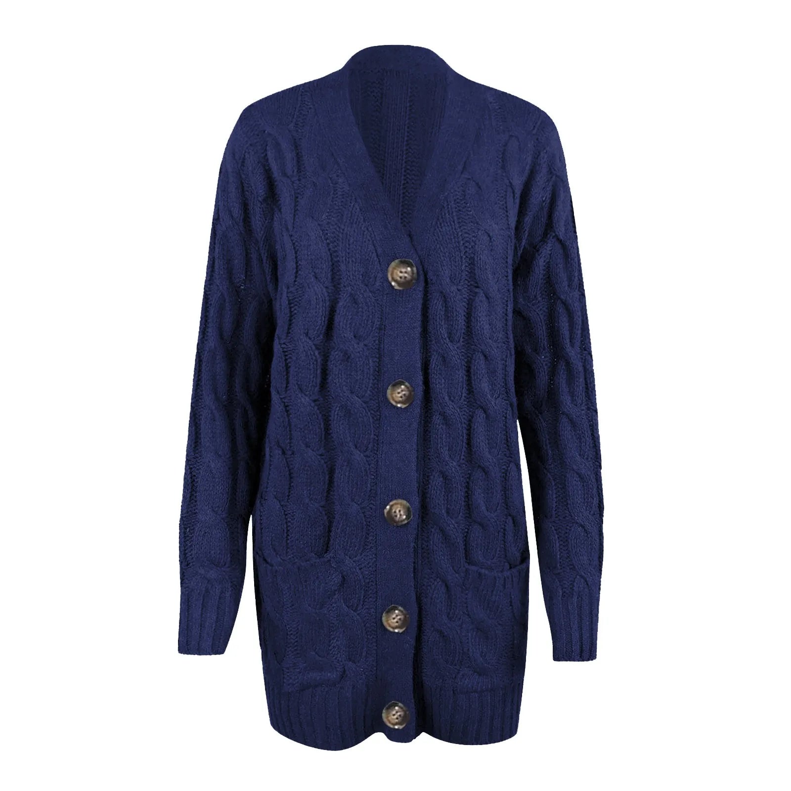 KAREN | Cable Knit Button-Down Pocket Women's Cardigans