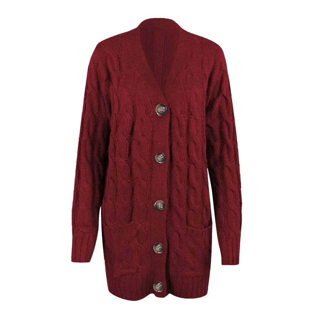 KAREN | Cable Knit Button-Down Pocket Women's Cardigans