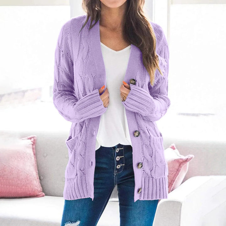 KAREN | Cable Knit Button-Down Pocket Women's Cardigans