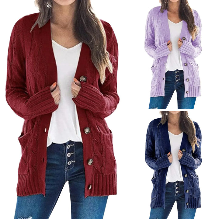 KAREN | Cable Knit Button-Down Pocket Women's Cardigans
